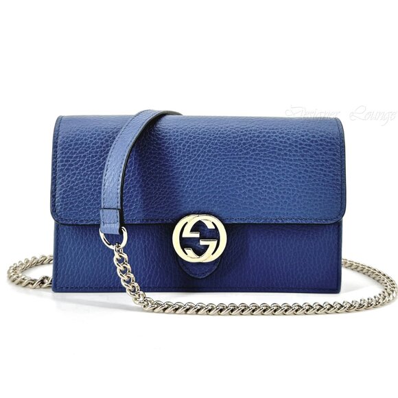 SOLD! NEW GUCCI Interlocking GG Blue Leather Crossbody Wallet On Chain Bag - Picture 9 of 15